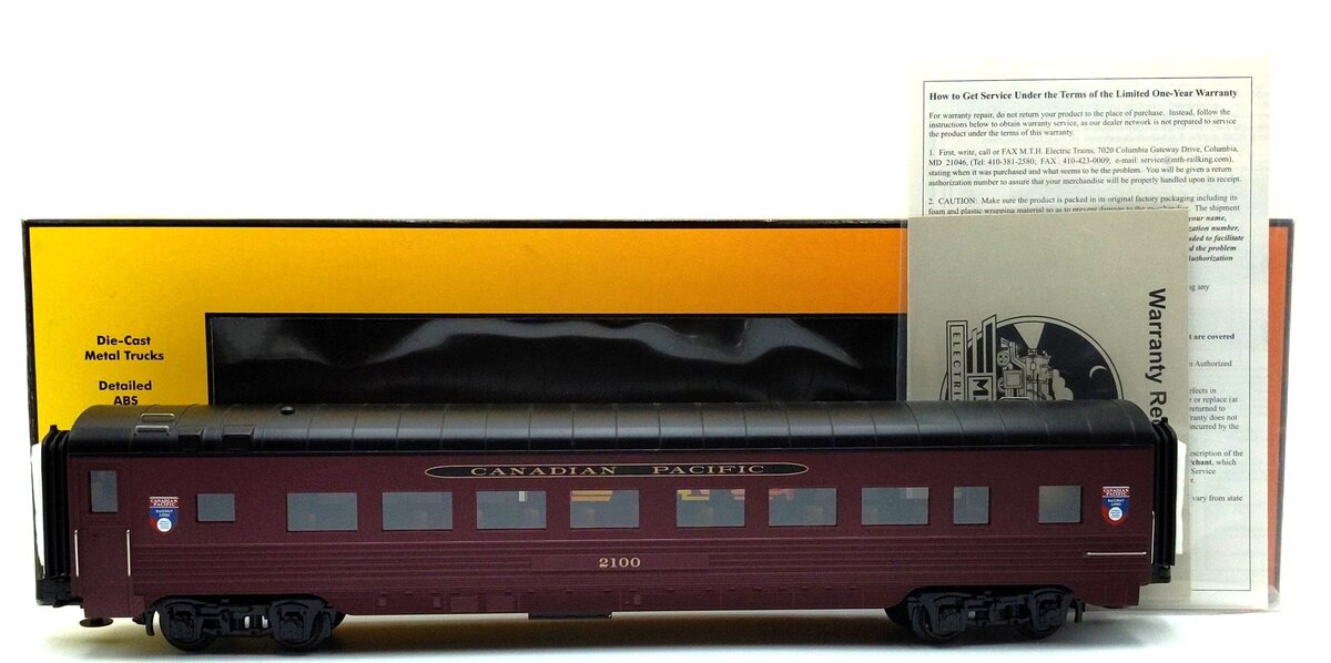 MTH 30-6732 O Canadian Pacific 60' Streamlined ABS Passenger Coach #2100 EX/Box