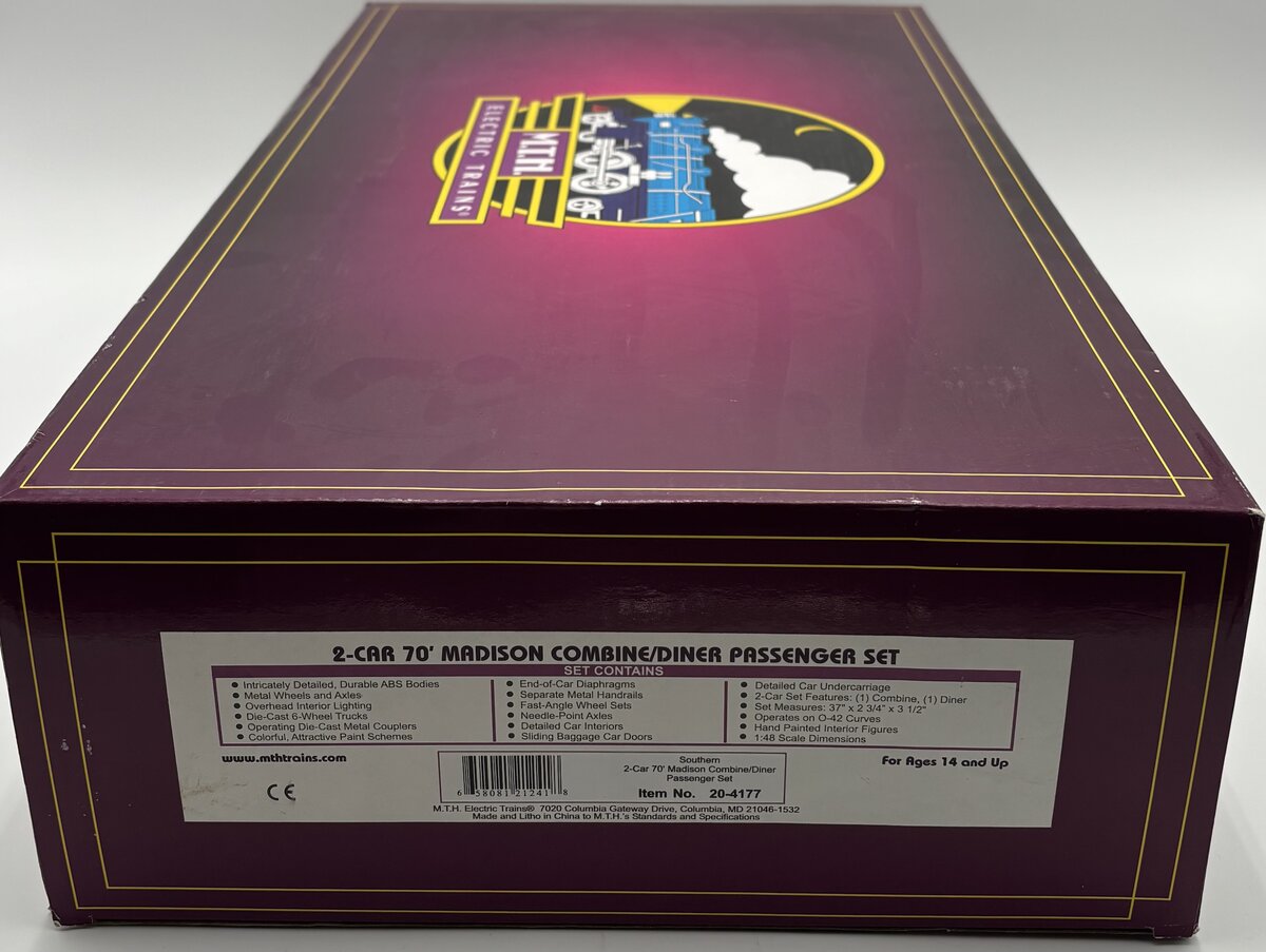 MTH 20-4177 Southern 70' Madison Combine/Diner Passenger Set EX/Box