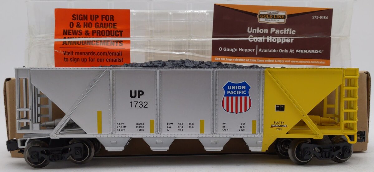 Menards 275-9184 O Scale Union Pacific Coal Hopper Car #1732 EX/Box