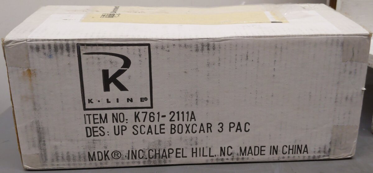 K-Line K761-2111A O Gauge Union Pacific 3-Car Boxcar Set EX/Box