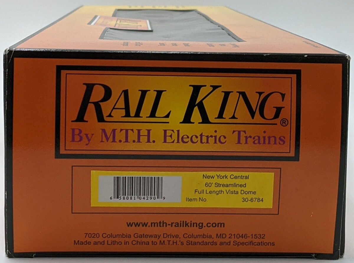 MTH 30-6784 O Gauge New York Central "Central Park" 60' Streamlined Vista Dome NIB