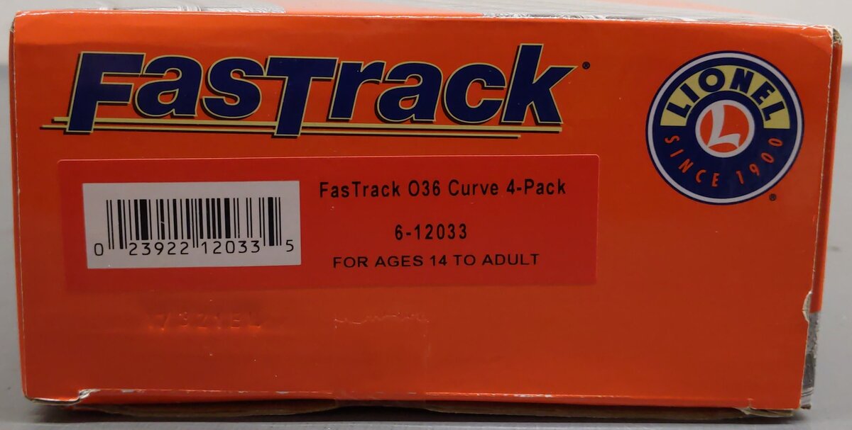 Lionel 6-12033 O36 Scale Curved Track FasTrack (Pack of 4) EX/Box