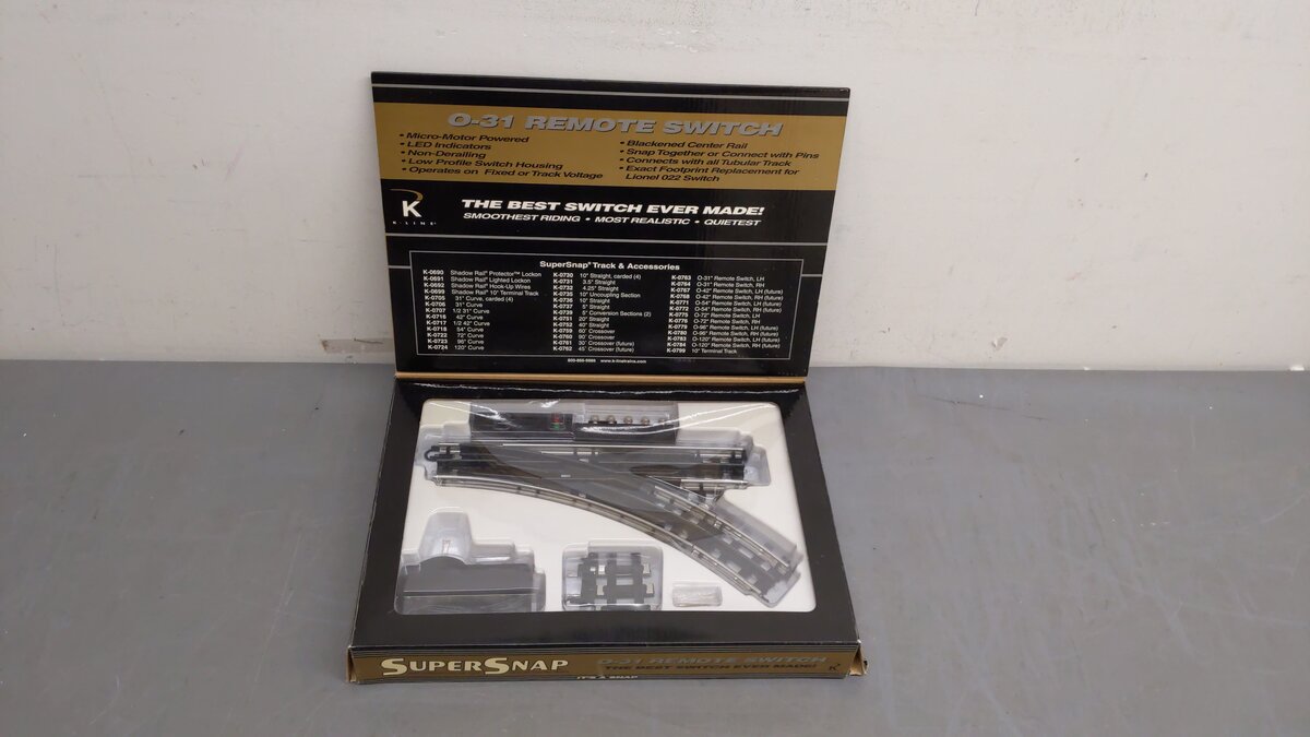 K-Line K-0764 O SuperSnap 31" Right Hand Remote Switch Turnout EX/Box