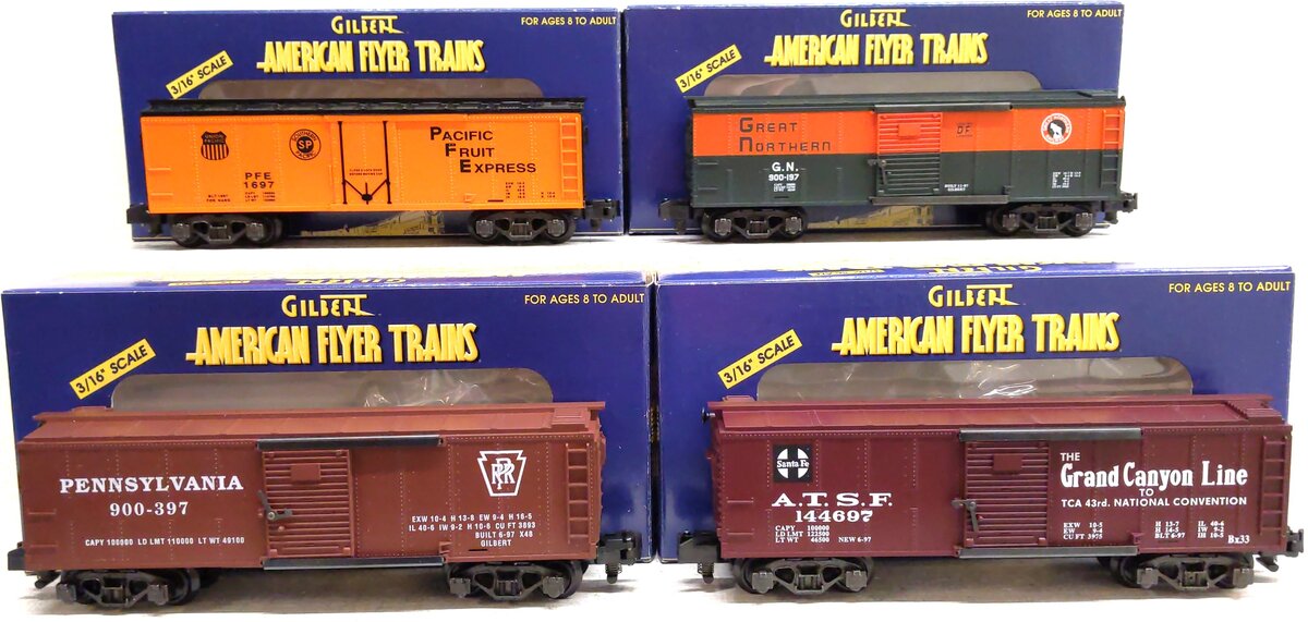 American Flyer S Assorted Freight Cars: 48300, 48200, 48205, 48328 [4] LN/Box