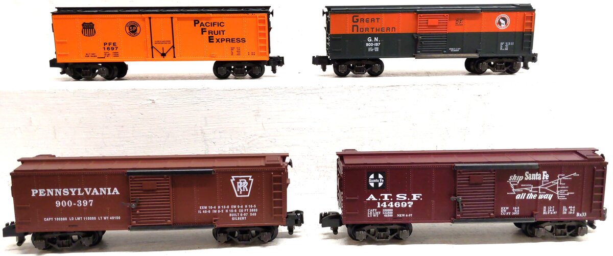 American Flyer S Assorted Freight Cars: 48300, 48200, 48205, 48328 [4] LN/Box