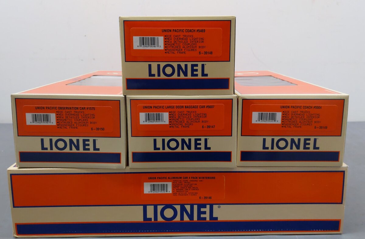Lionel 6-39146 O Gauge Union Pacific Aluminum Passenger Car 4-pack LN/Box