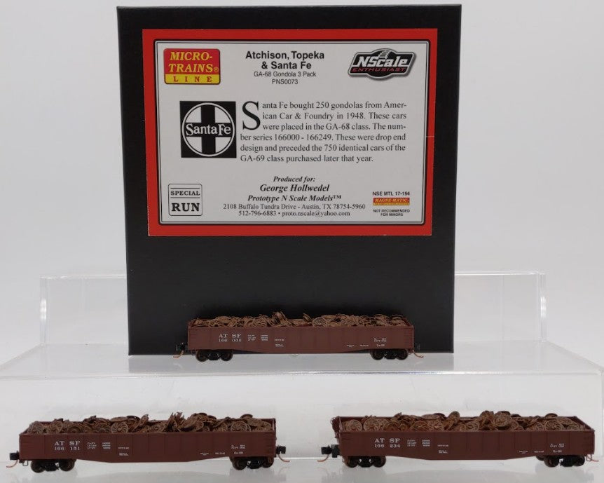 Micro-Trains PNS0073 N Scale Santa Fe (ATSF) GA-68 Gondola 3 Pack LN/Box