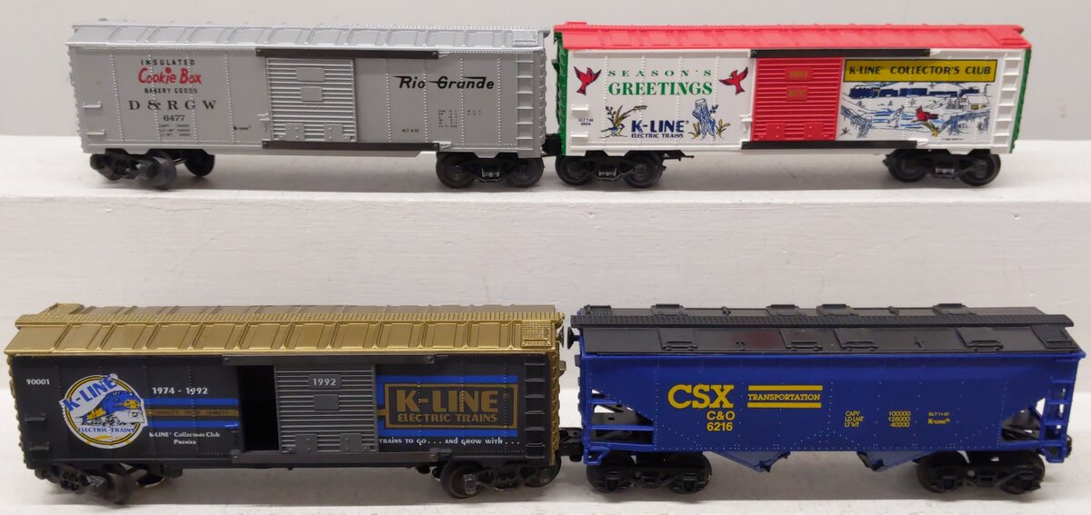 K-Line O Assorted Freight Cars K6477, K90004, K90001, K6216 [4] EX/Box