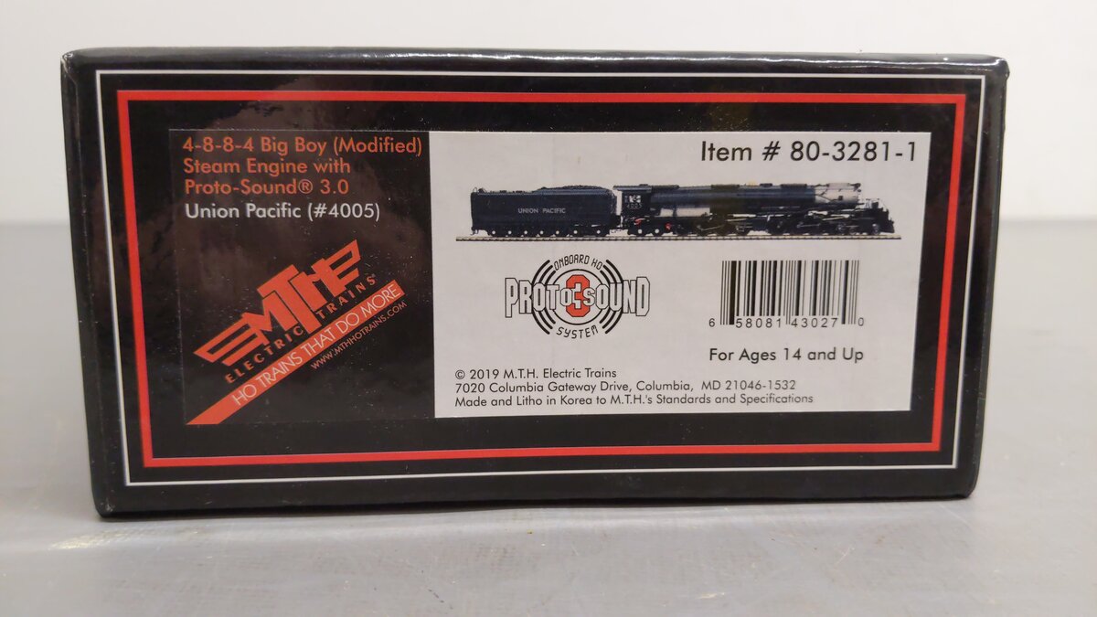 MTH 80-3281-1 HO Scale Union Pacific 4-8-8-4 Big Boy Steam Locomotive w/P.S 3.0 EX/Box