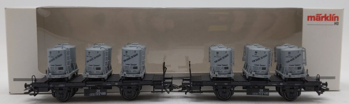 Marklin 48945 HO 2 Flatcars w/Zu Haus Cement Barrels EX/Box