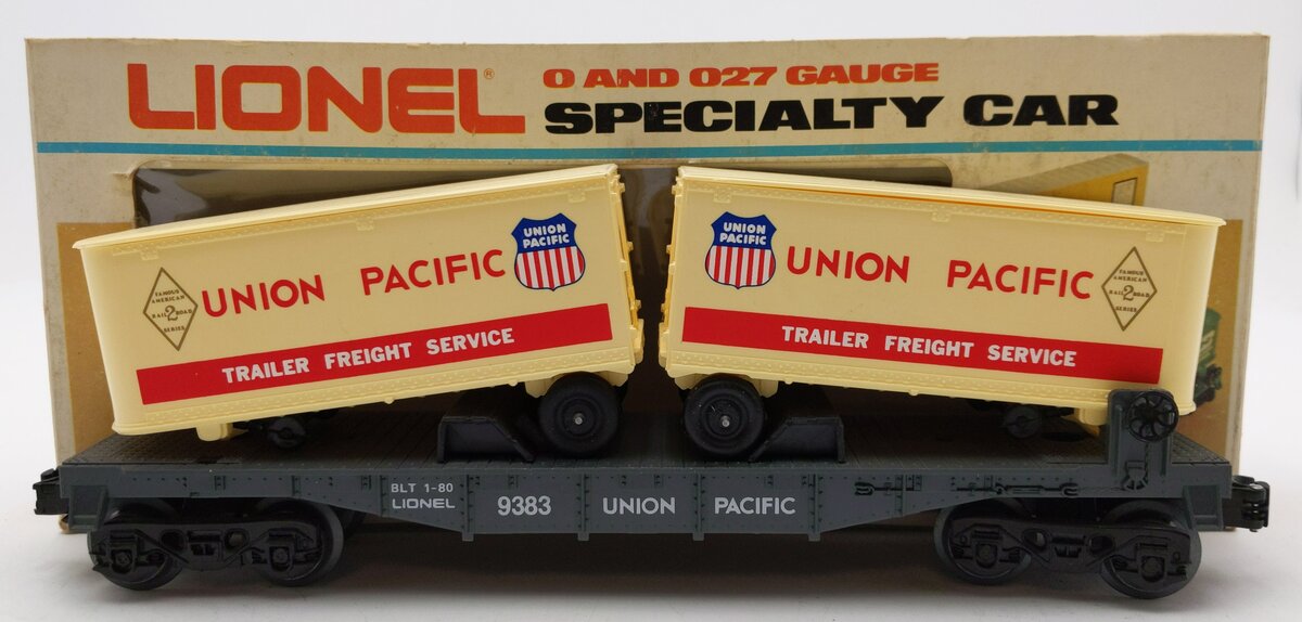 Lionel 6-9383 O Gauge Union Pacific FAR Piggyback Flatcar w/ Trailers EX/Box