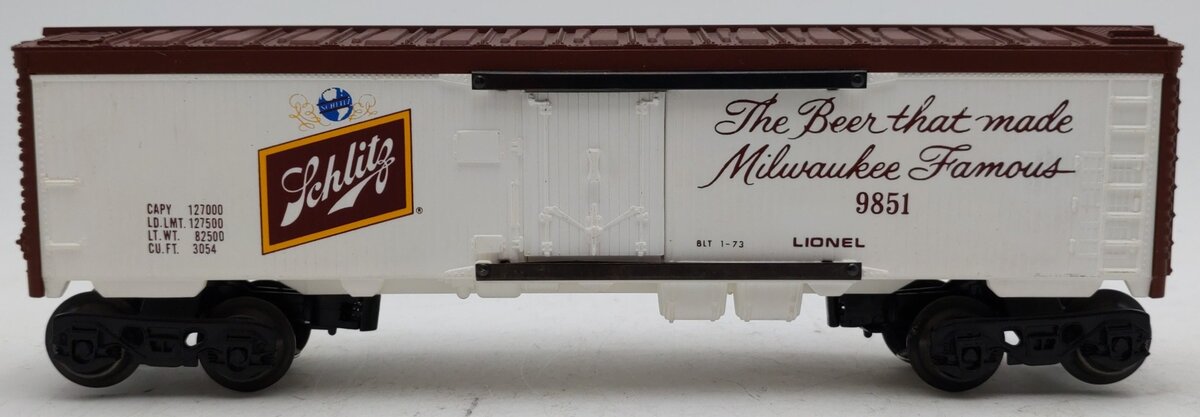 Lionel 6-9851 O Gauge Schlitz Billboard Reefer Car #9851 EX