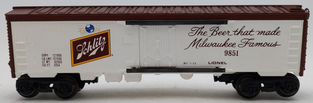 Lionel 6-9851 O Gauge Schlitz Billboard Reefer Car #9851 EX