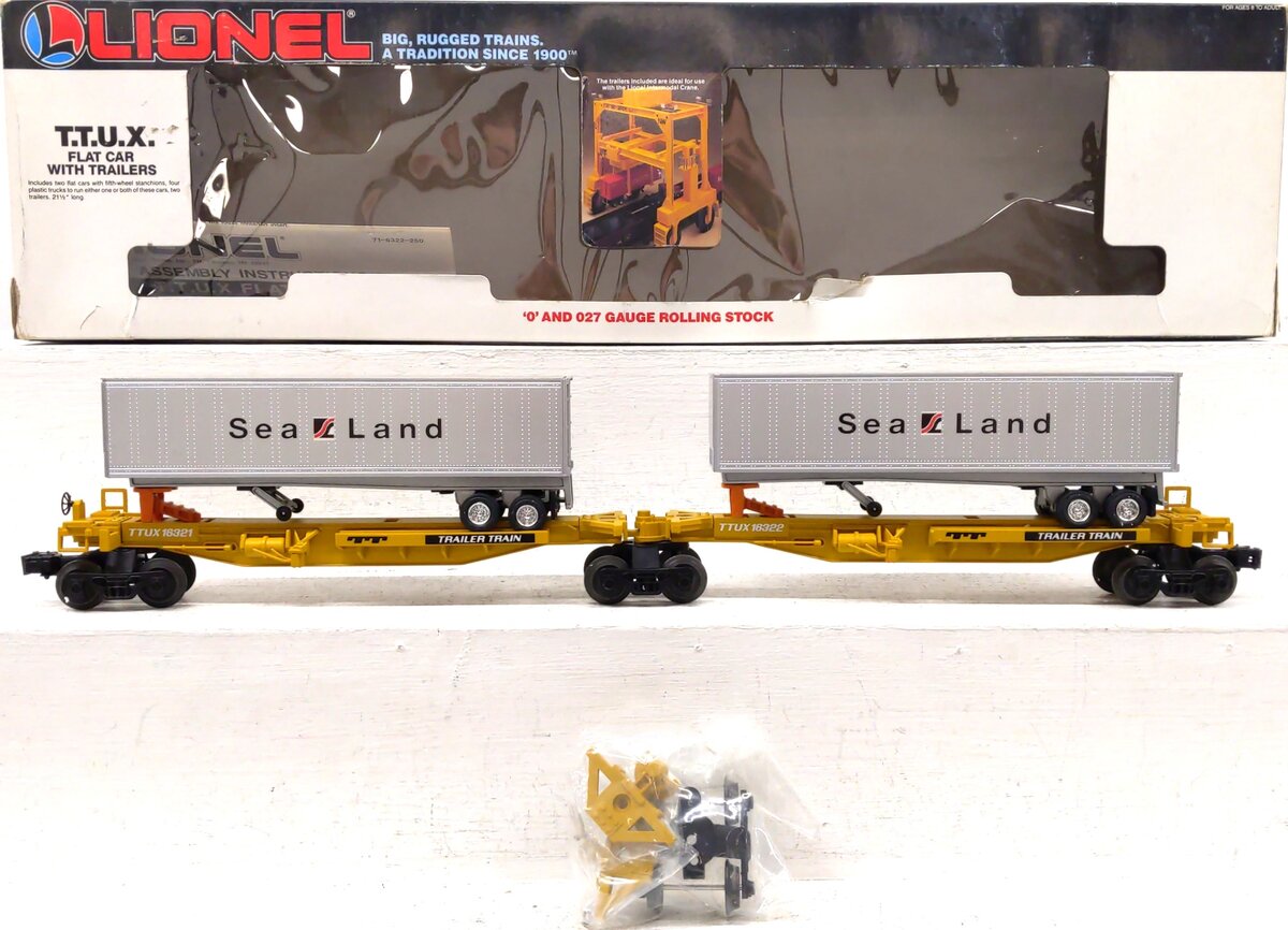 Lionel 6-16322 O Gauge TTUX Flatcar with 2 Sealand Trailers #16321, #16322 LN/Box