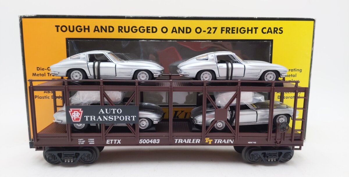 MTH 30-76064 O Pennsylvania Auto Carrier Flatcar w/ Four 1963 Corvettes #500483 EX/Box