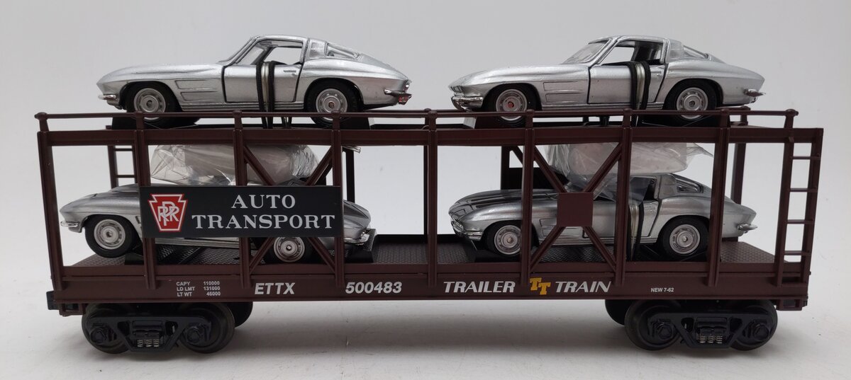 MTH 30-76064 O Pennsylvania Auto Carrier Flatcar w/ Four 1963 Corvettes #500483 EX/Box