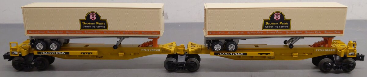 Lionel 6-16345 O TTUX Flatcar w/ Southern Pacific Trailers #16345 #16346 EX/Box