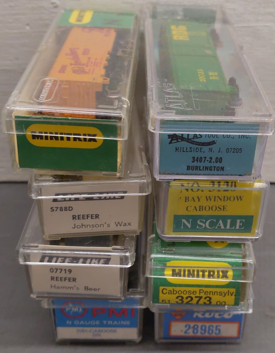 Assorted N Scale Freight Cars #20033,17107,49000,31200,438815,52559,3310 [8] EX/Box