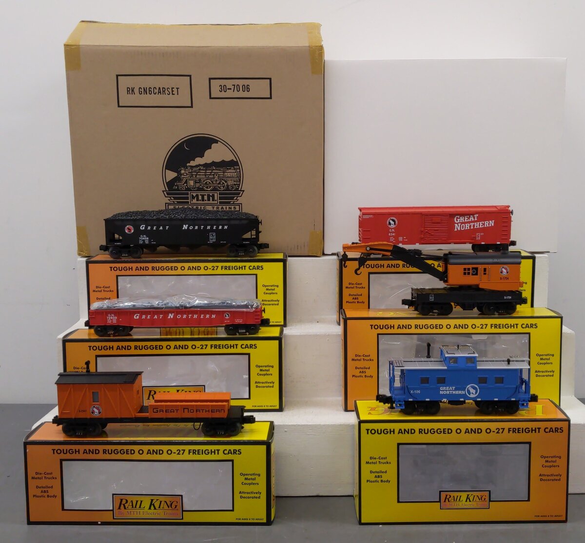 MTH 30-7006 O Great Northern RailKing Freight Car Set (Set of 6) LN/Box