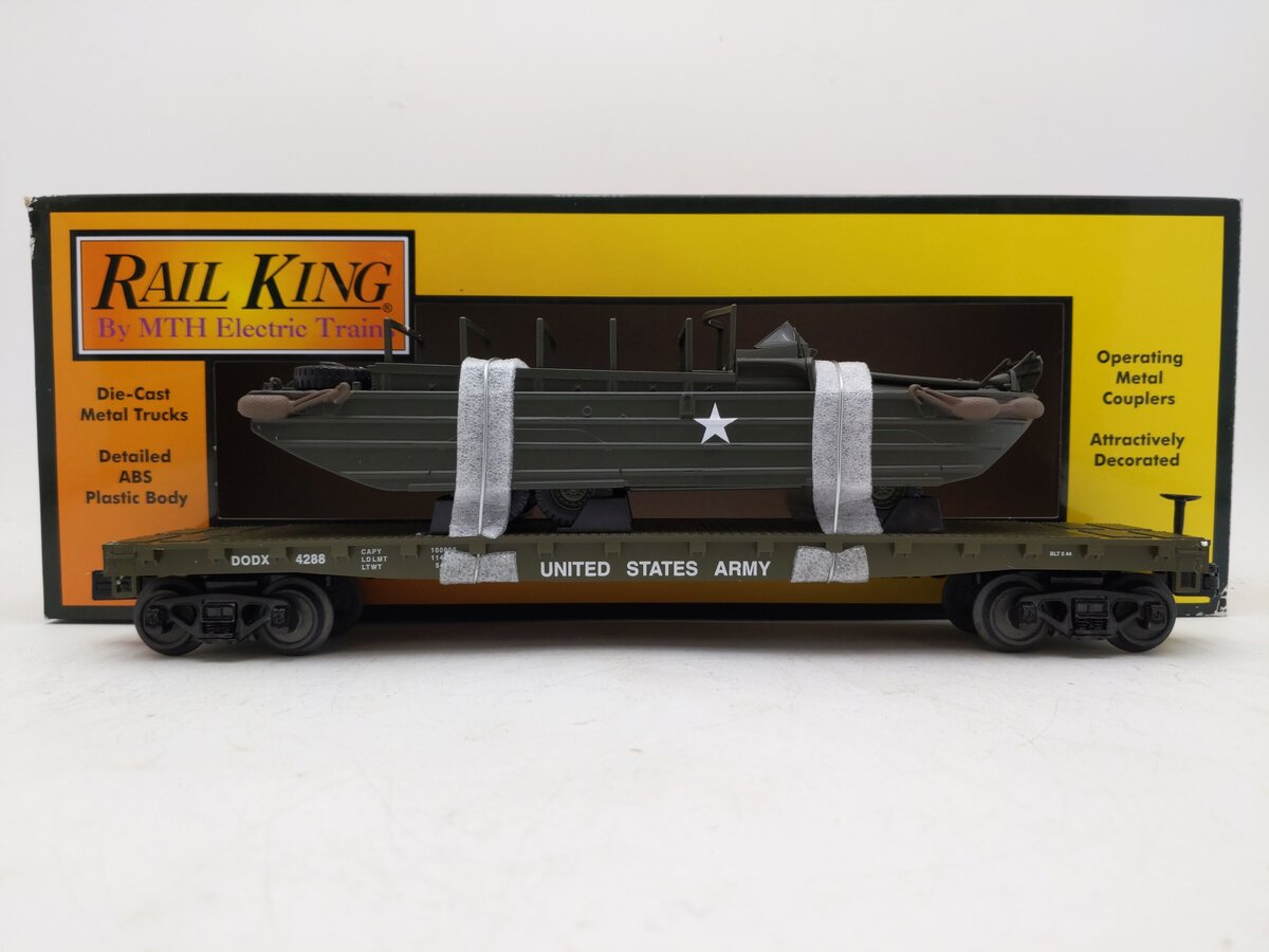 MTH 30-70105D U.S. Army Flat Car w/(1) GMC DUKW 353 #4288 LN/Box