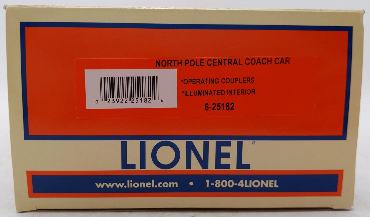 Lionel 6-25182 O Gauge North Pole Central Coach Car #1223 EX/Box
