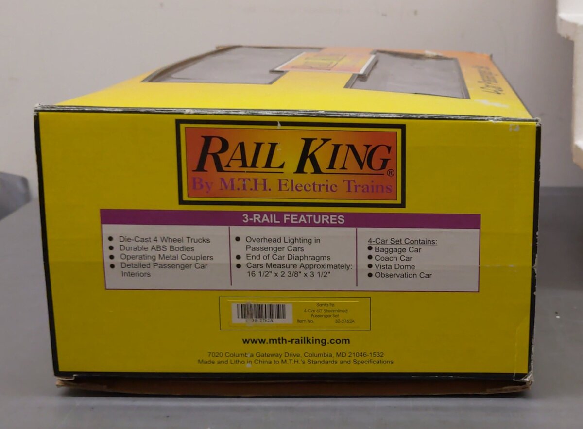 MTH 30-2762A O Santa Fe Streamlined Passenger Car Set (Set of 4) LN/Box