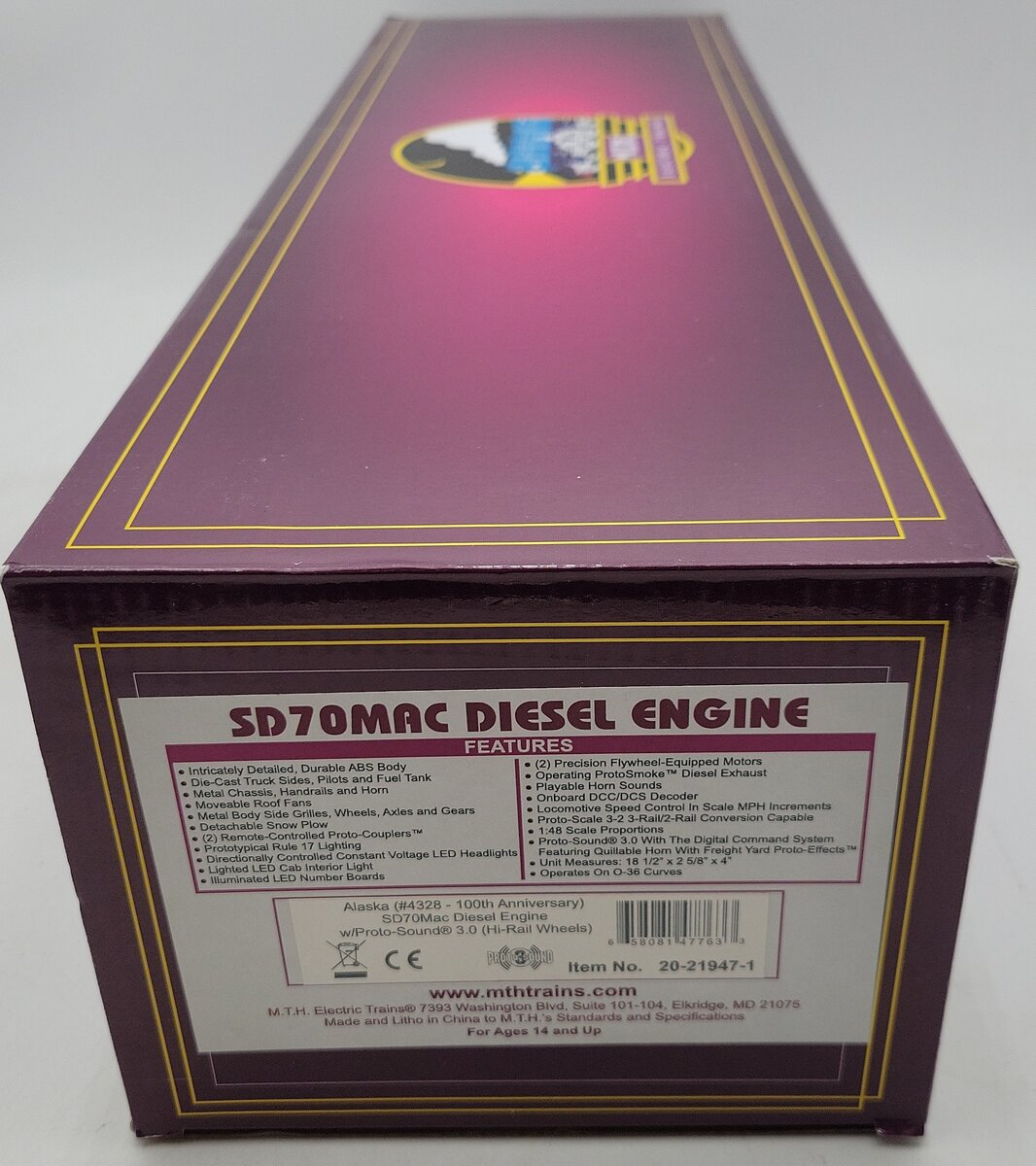 MTH 20-21947-1 O Scale Premier SD70Mac Diesel Engine w/Proto-Sound 3.0 NIB