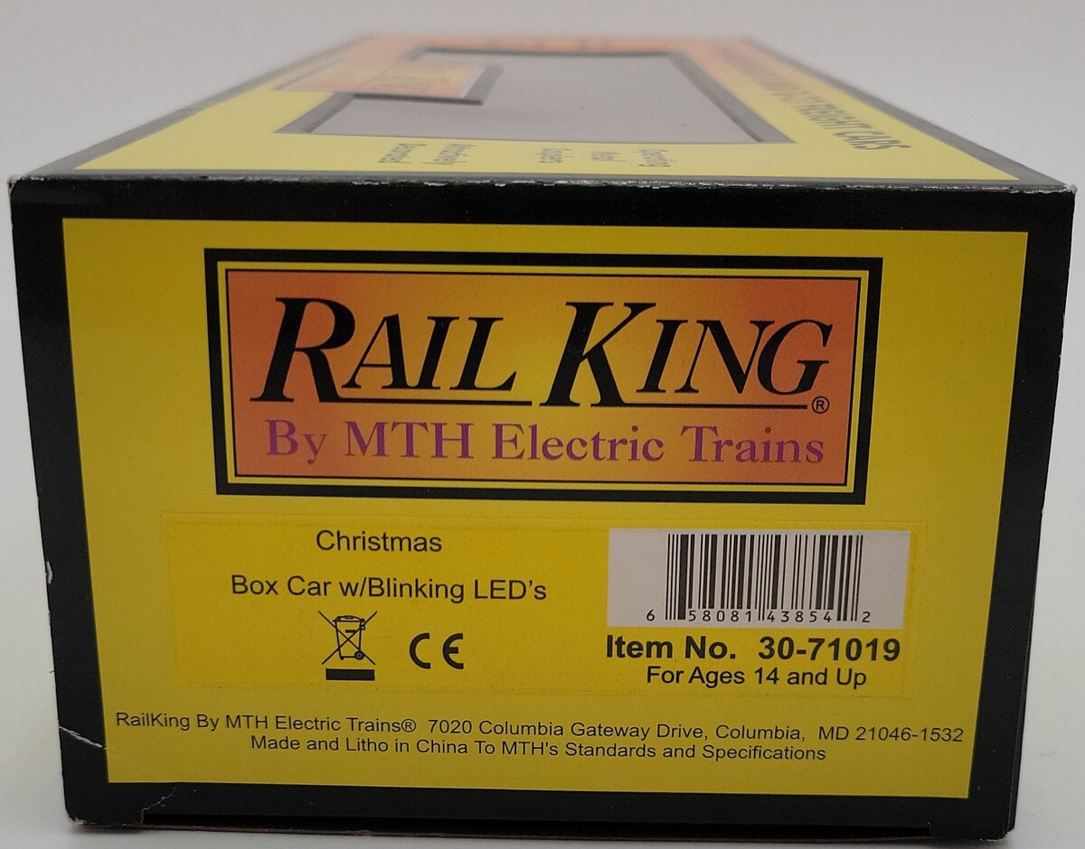 MTH 30-71019 O Christmas Boxcar with Glowing LEDs LN/Box