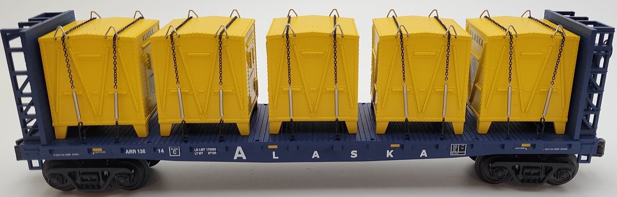 MTH 30-76564 O Alaska Bulkhead Flatcar w/LCL Containers LN/Box