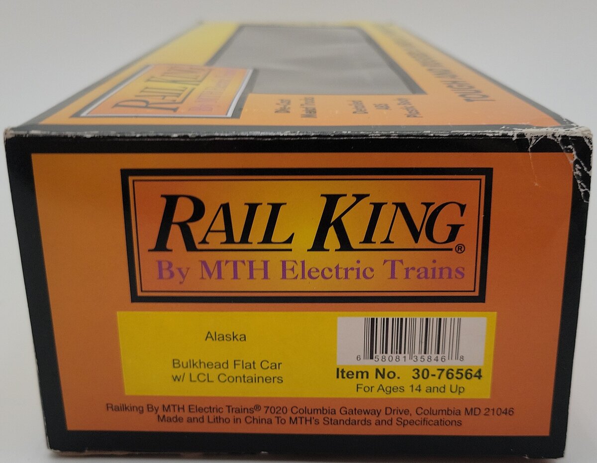 MTH 30-76564 O Alaska Bulkhead Flatcar w/LCL Containers LN/Box