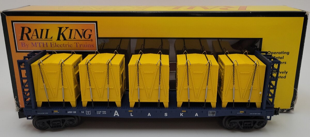 MTH 30-76564 O Alaska Bulkhead Flatcar w/LCL Containers LN/Box