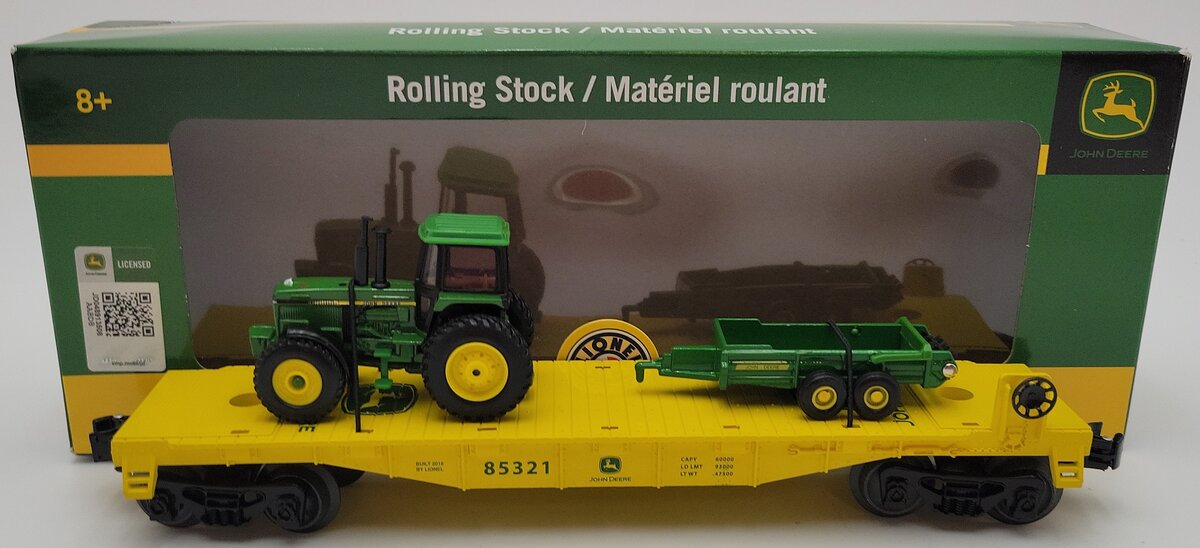Lionel 6-85321 O John Deere Flatcar w/Tractor & Spreader Load NIB