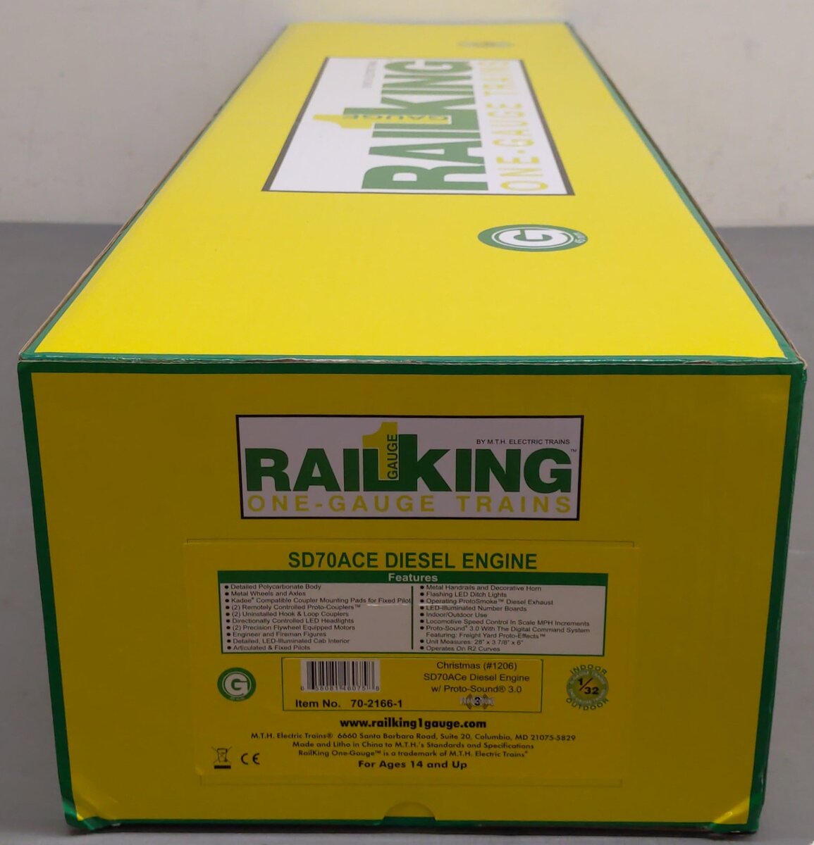 MTH 70-2166-1 G Gauge Christmas SD70ACe Diesel Engine #1206 with Proto-Sound 3 NIB