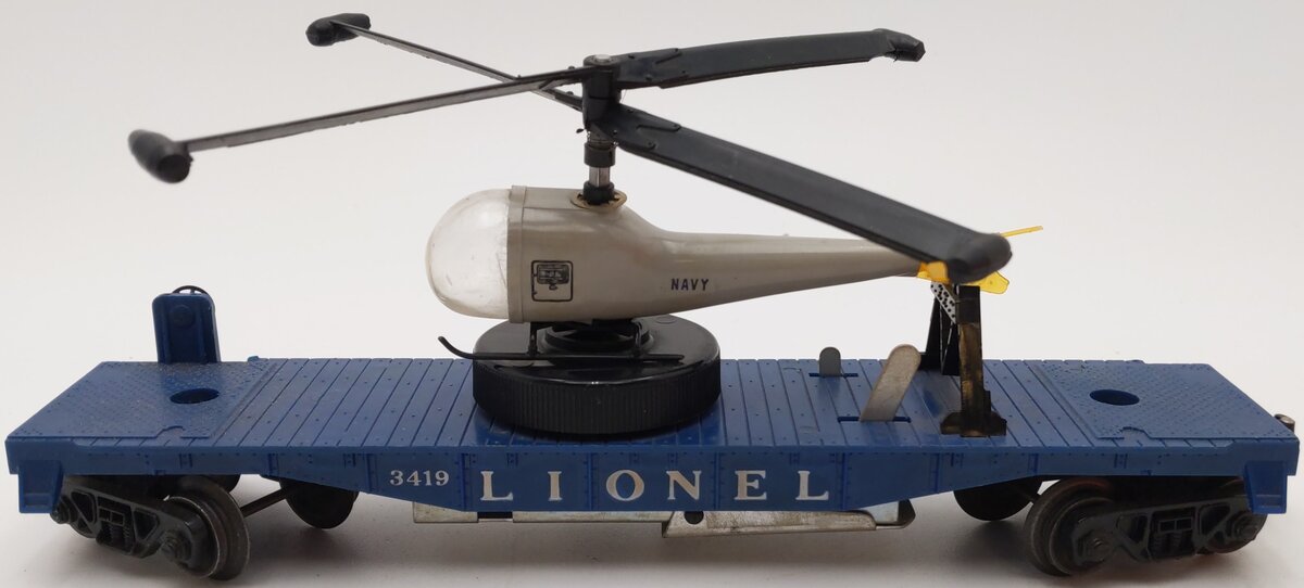 Lionel 3419 Vintage O Operating Flatcar w/ Double-Bladed Helicopter VG/Box
