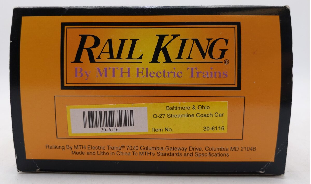 MTH 30-6116 O-27 Baltimore & Ohio Streamlined Coach Car #3568 LN/Box