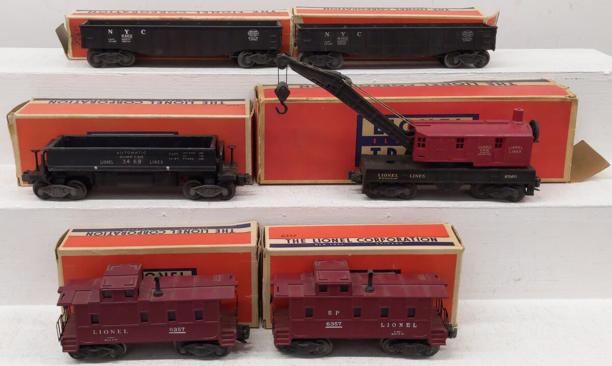 Lionel Vintage O Assorted Freight Cars: 6462, 6357, 3469, 6560 [6]/Box
