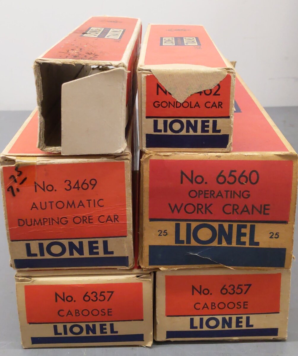 Lionel Vintage O Assorted Freight Cars: 6462, 6357, 3469, 6560 [6]/Box