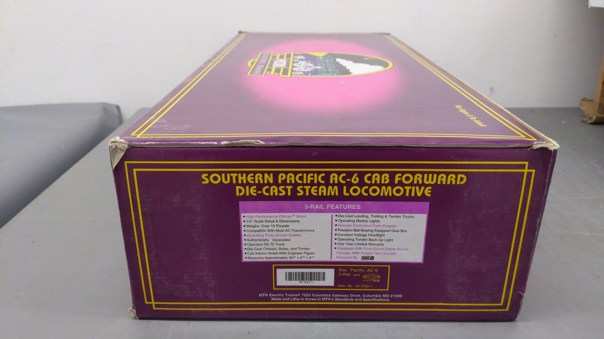 MTH 20-3125-1 O Southern Pacific AC-6 Cab-Forward Steam Engine & Tender w/PS1 EX/Box
