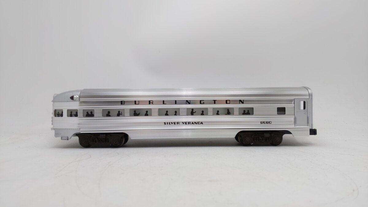 Lionel 6-9580 O Gauge Burlington Aluminum "Silver Veranda" Observation Car EX