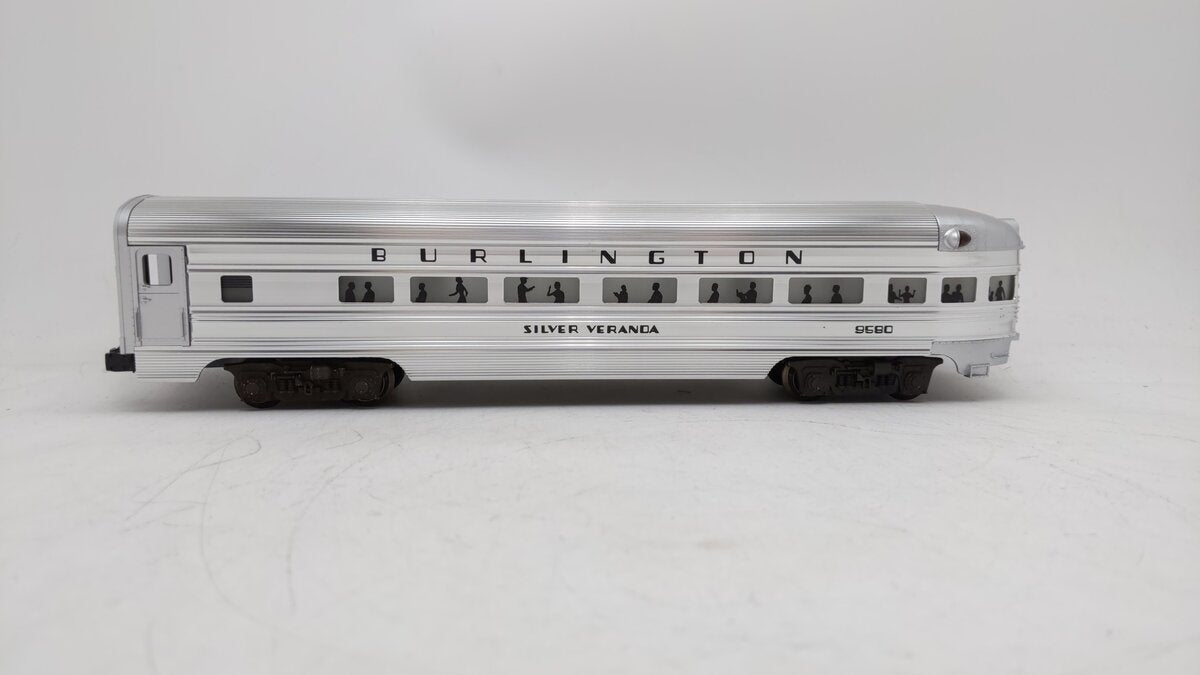 Lionel 6-9580 O Gauge Burlington Aluminum "Silver Veranda" Observation Car EX