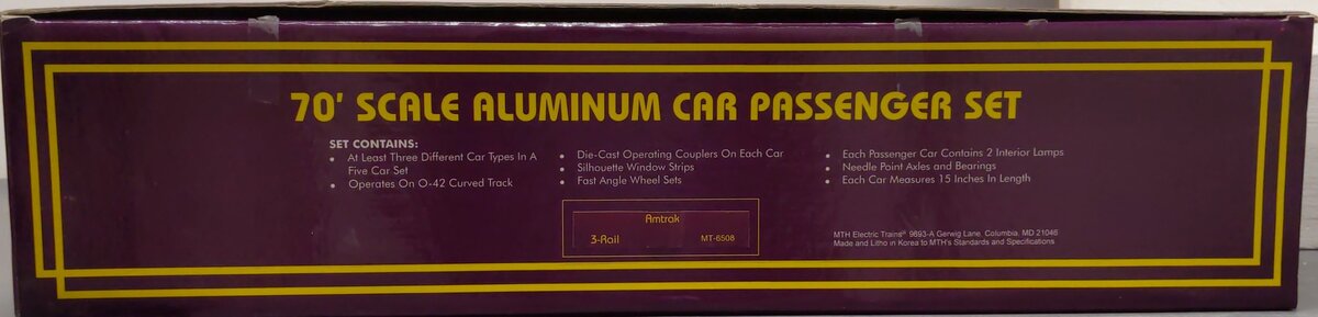 MTH 20-6508 O Gauge Amtrak 70' Aluminum Passenger Car Set (Set of 5) VG/Box