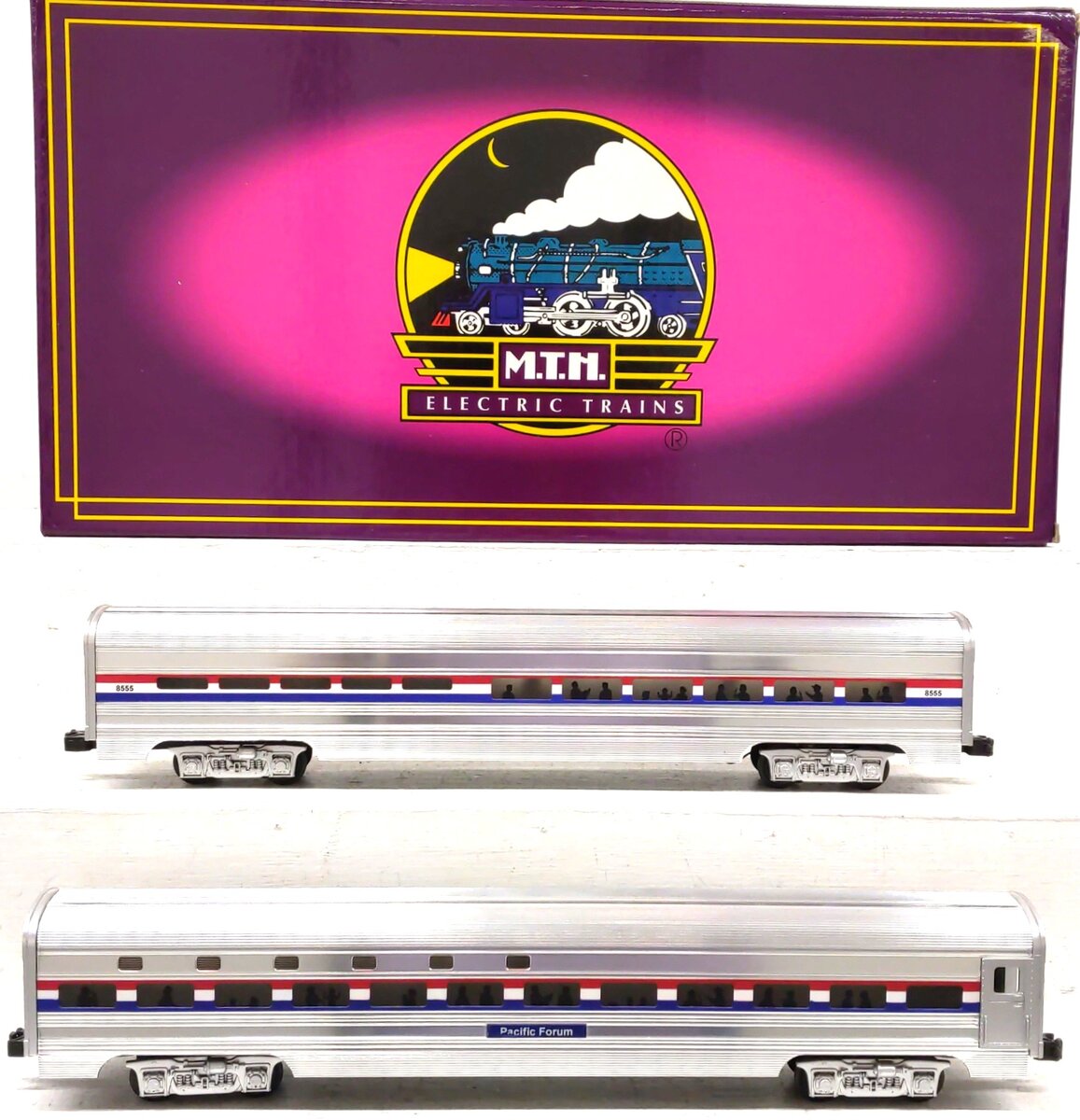 MTH 20-6508 O Gauge Amtrak Premier 70' Aluminum Sleeper/Diner Car Set EX/Box