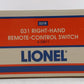 Lionel 6-23011 O O31 Right Hand Remote Control Switch Turnout EX/Box