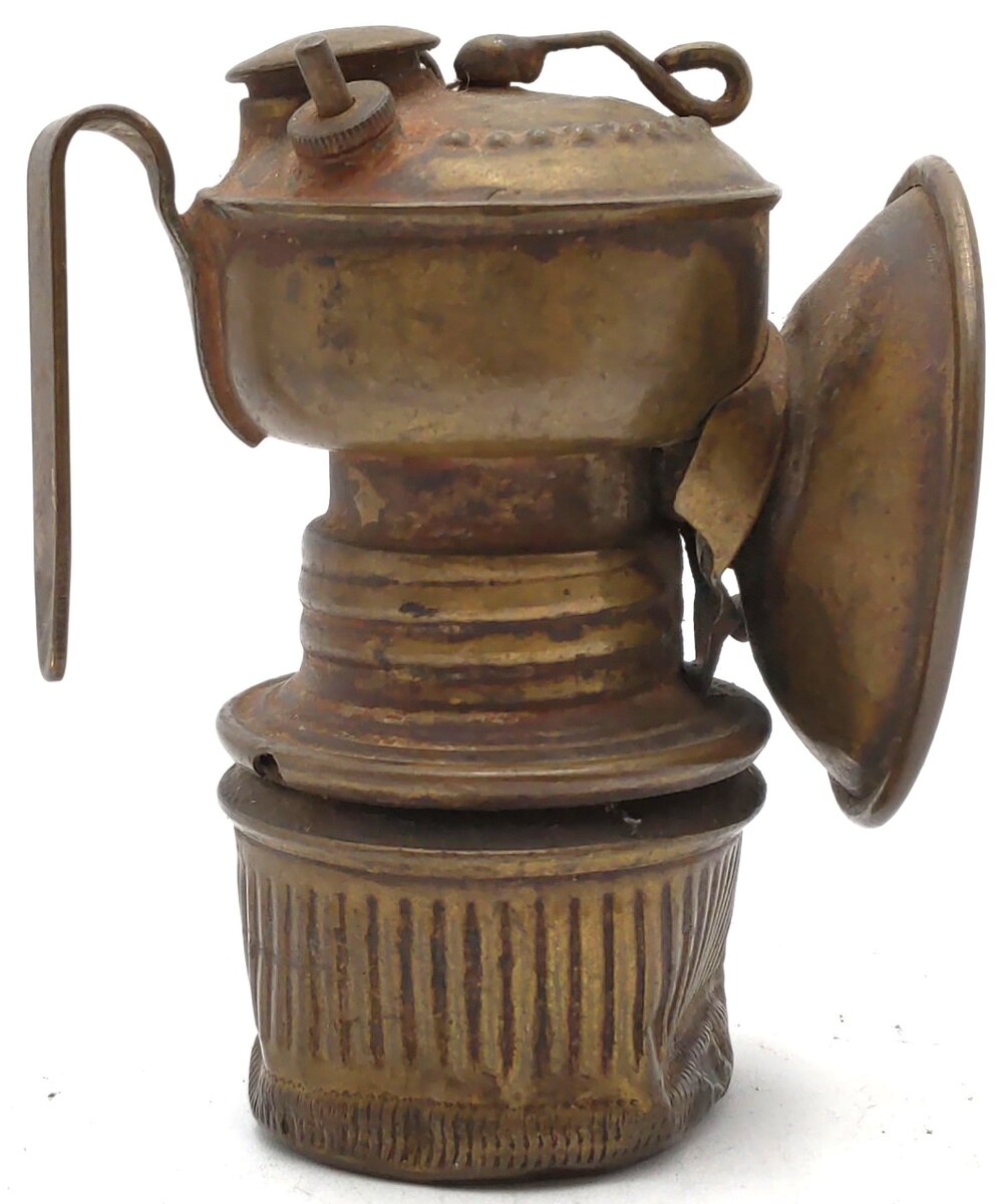 Vintage Auto-Lite Brass Carbide Miner’s Cap Lamp w/ Reflector VG