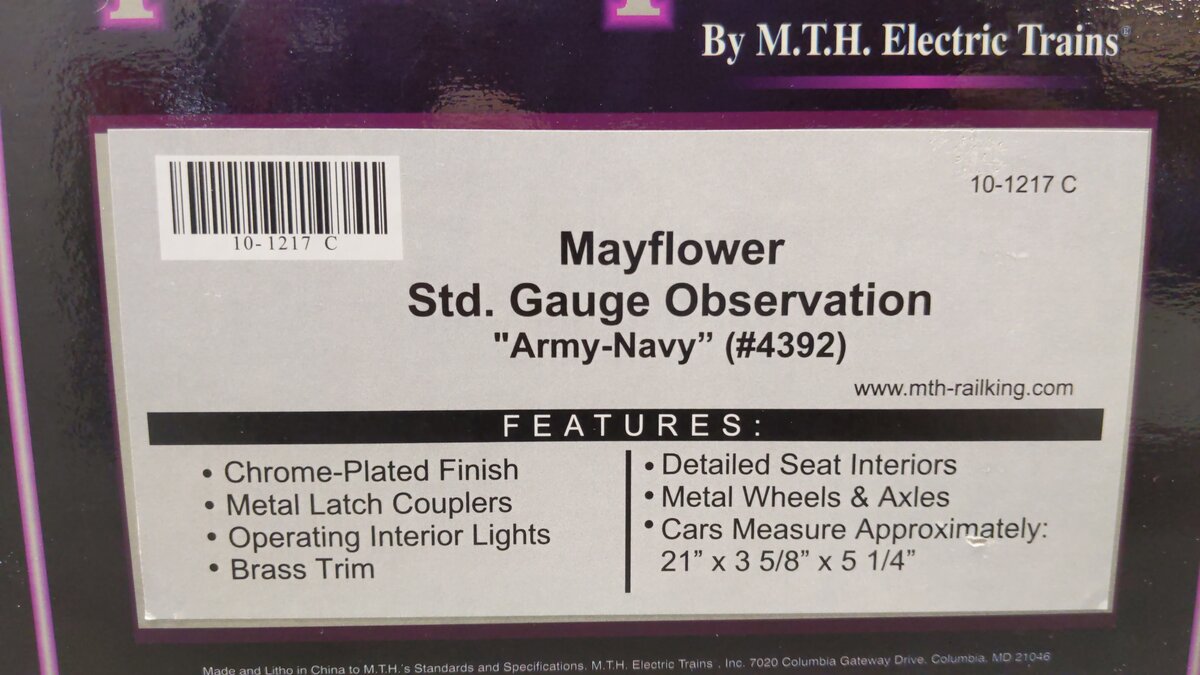 MTH 10-1217-0 Mayflower Presidential Std Gauge Train Set EX/Box