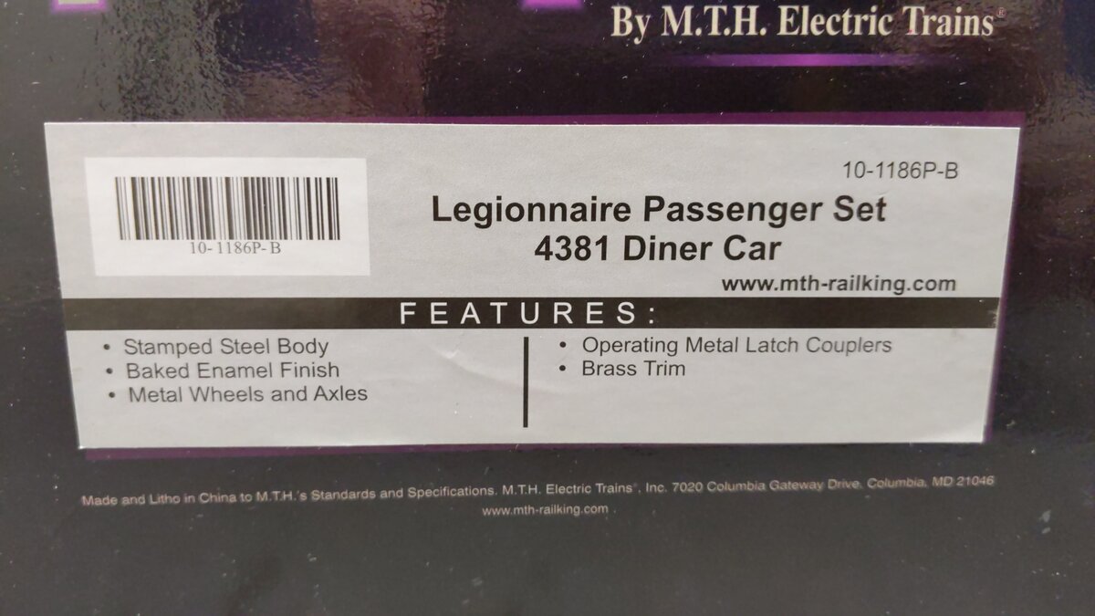 MTH 10-1186-0 Legionnaire Std Gauge Electric Passenger Train Set EX/Box