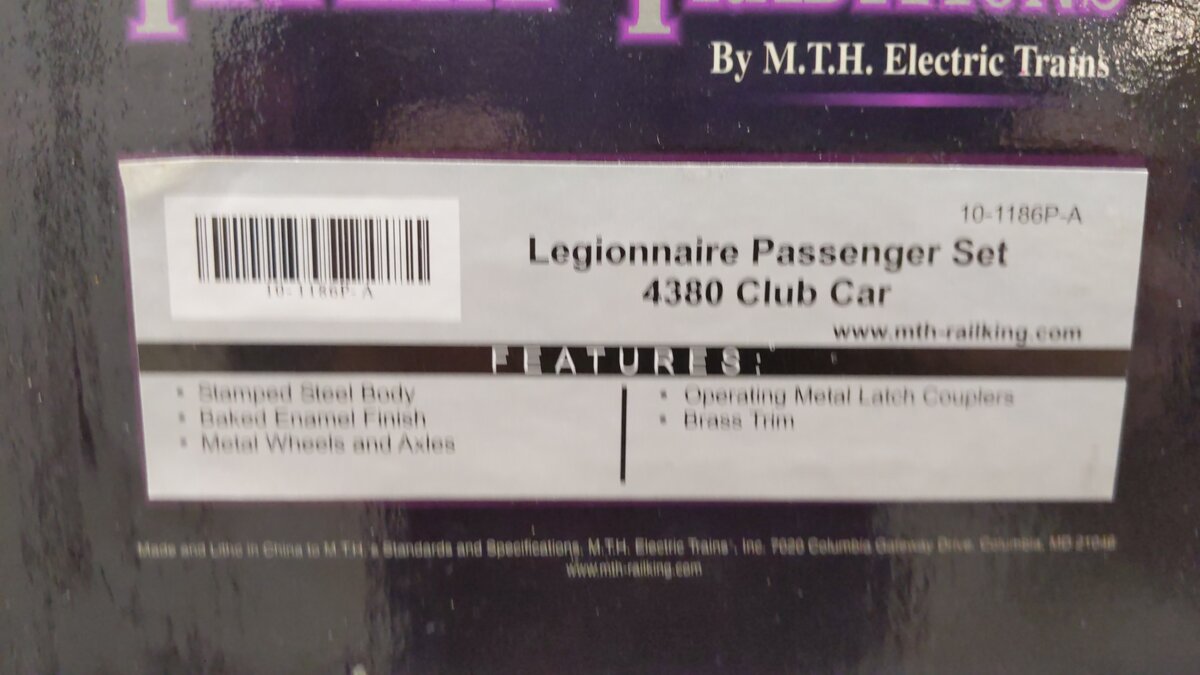 MTH 10-1186-0 Legionnaire Std Gauge Electric Passenger Train Set EX/Box
