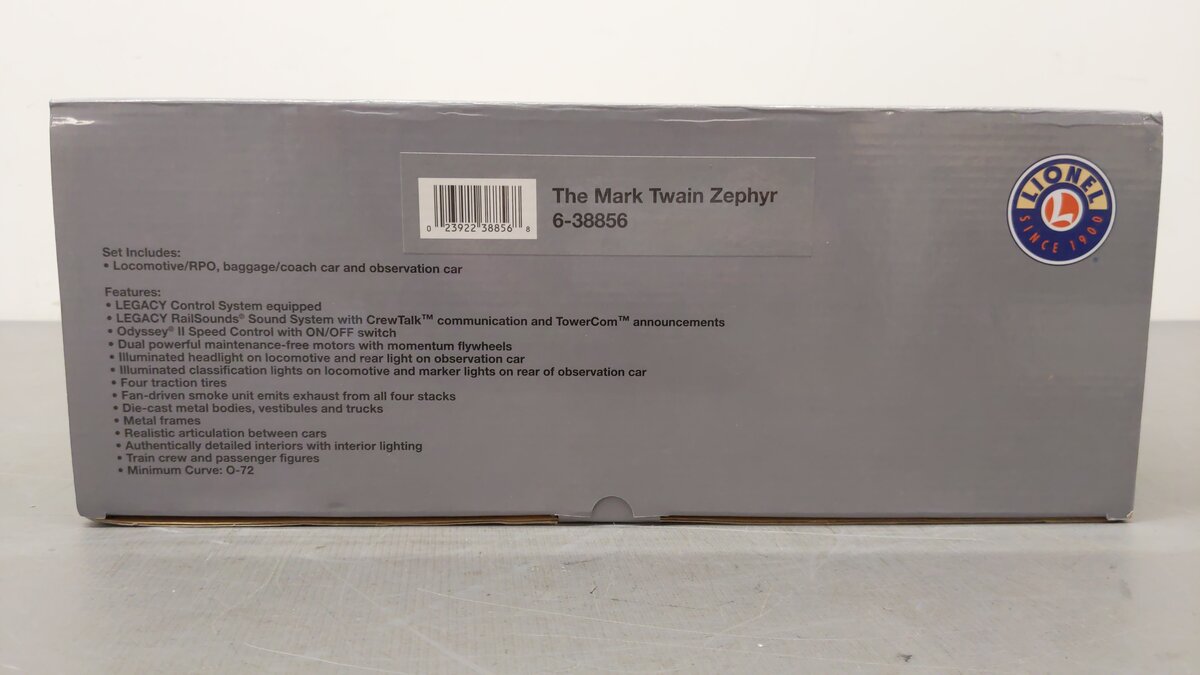 Lionel 6-38856 O Gauge Legacy Burlington Mark Twain Zephyr Diesel Train Set EX/Box