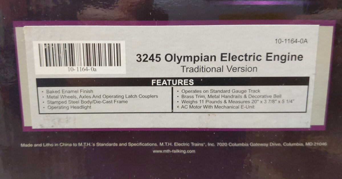 MTH 10-1164-0 Olympian Std Gauge Electric Passenger Train Set EX/Box