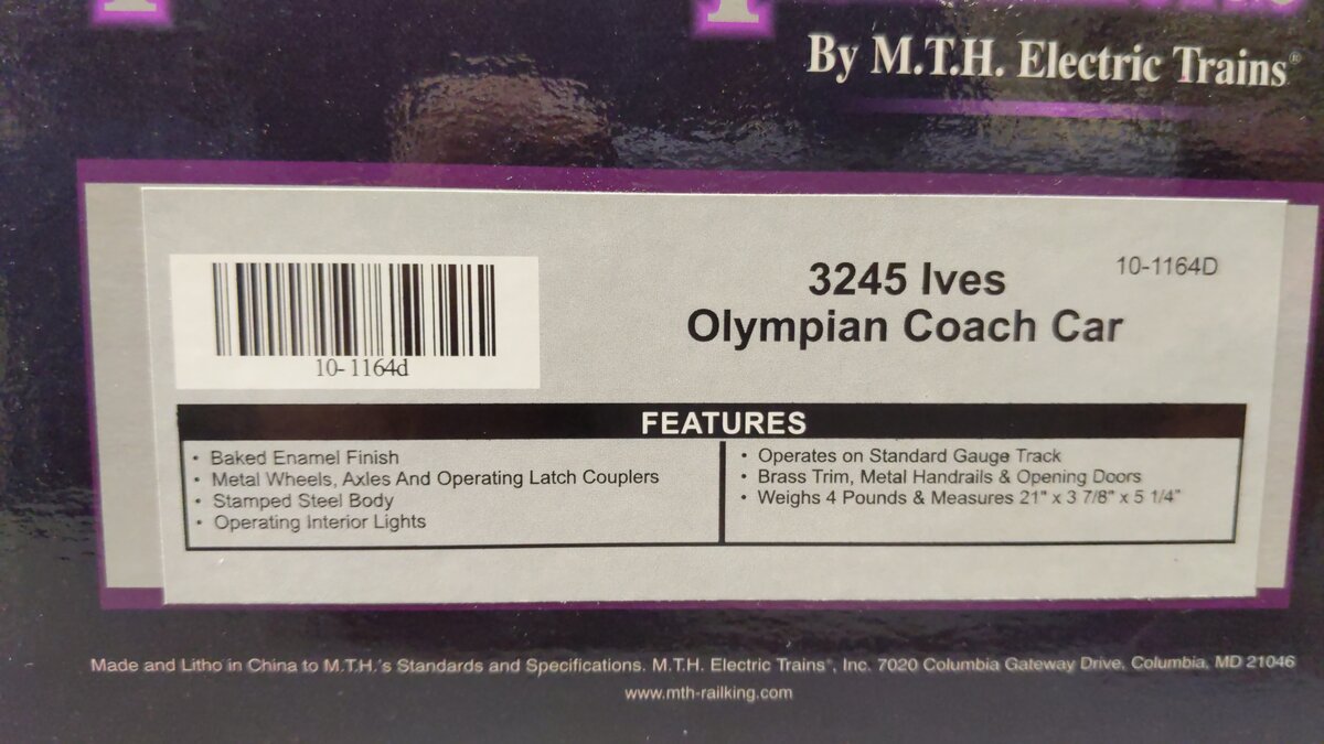MTH 10-1164-0 Olympian Std Gauge Electric Passenger Train Set EX/Box